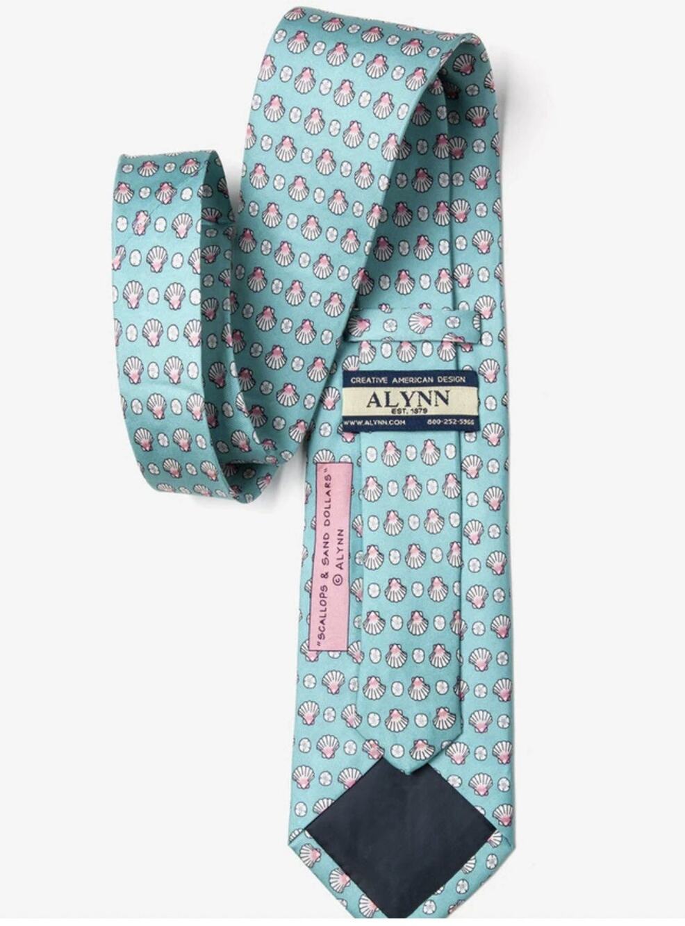 VTG Alynn Silk Tie, Scallops & Sand Dollars, Preppy Quirky Beach Wedding 3.25”